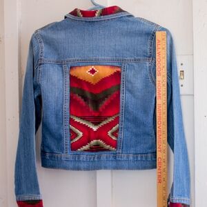 Upcycled Denim Jacket with Red Patterned Southwest Accents, Old Navy